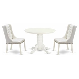 East West Furniture Shelton 3-Piece Wood Dining Set in Linen White