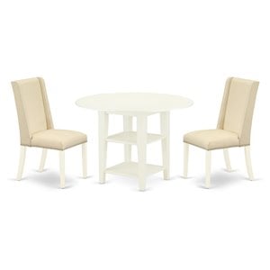 East West Furniture Sudbury 3-piece Wood Dining Set in Linen White