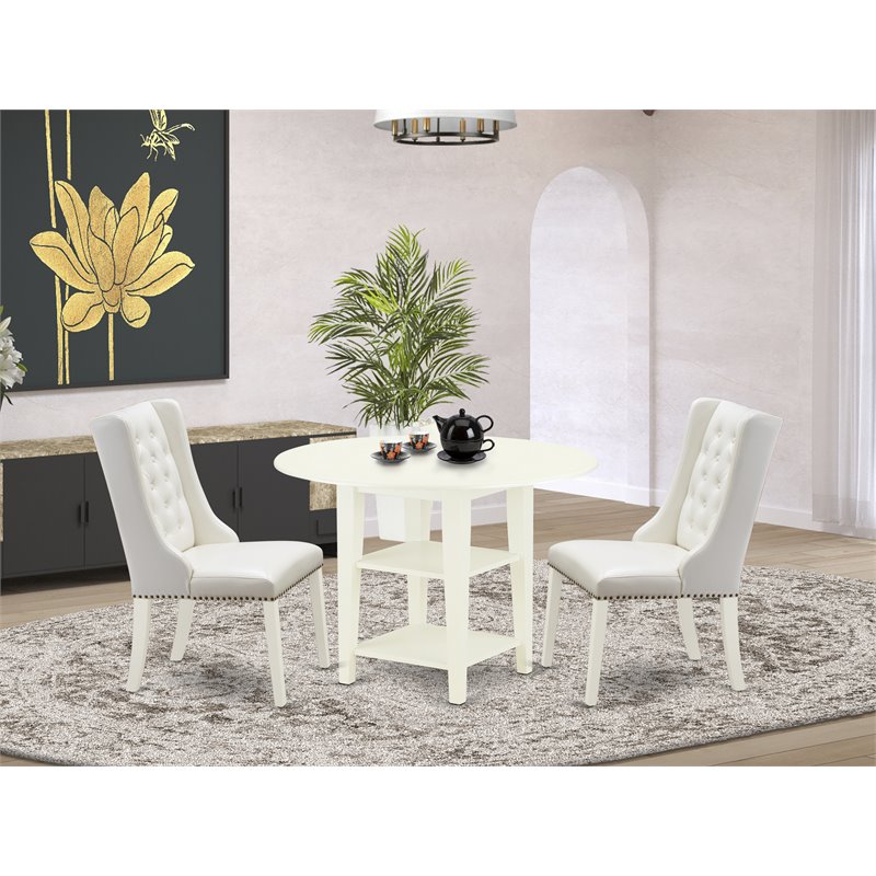 East West Furniture Sudbury 3-Piece Wood Dining Set in Linen White
