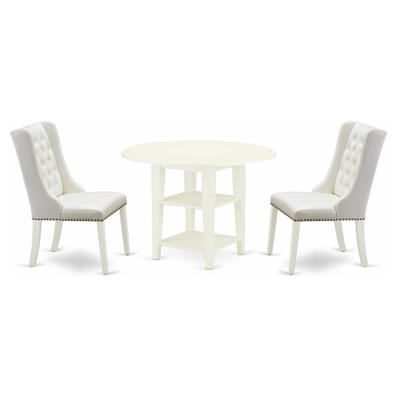 East West Furniture Sudbury 3-Piece Wood Dining Set in Linen White