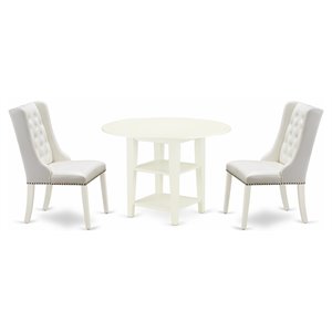 East West Furniture Sudbury 3-Piece Wood Dining Set in Linen White