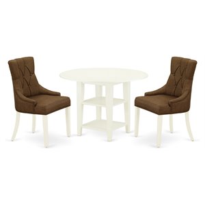 East West Furniture Sudbury 3-piece Wood Dining Set in Linen White/Dark Coffee