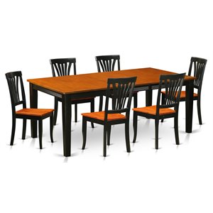 east west furniture quincy 7-piece dining table and chair set in black/cherry