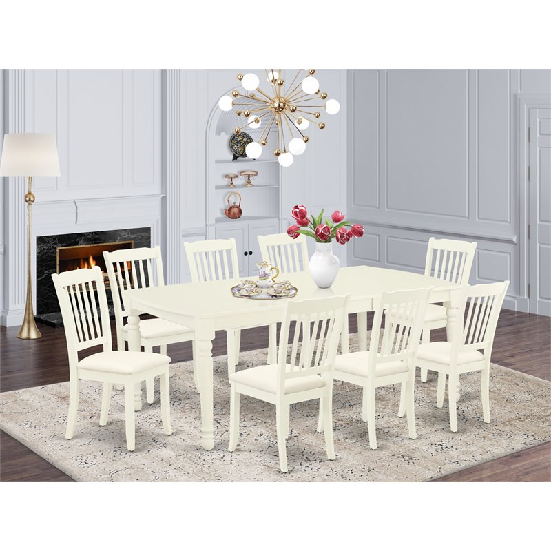 East West Furniture Dover 9-piece Wood Dinette Table Set in Linen White