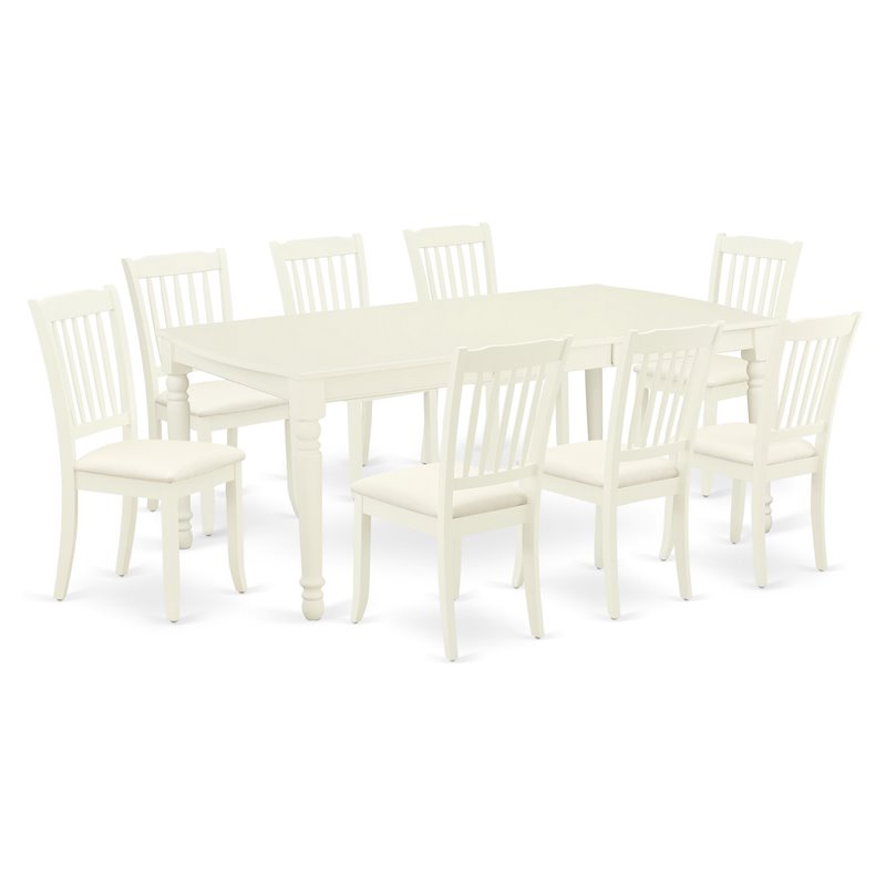 East West Furniture Dover 9-piece Wood Dinette Table Set in Linen White