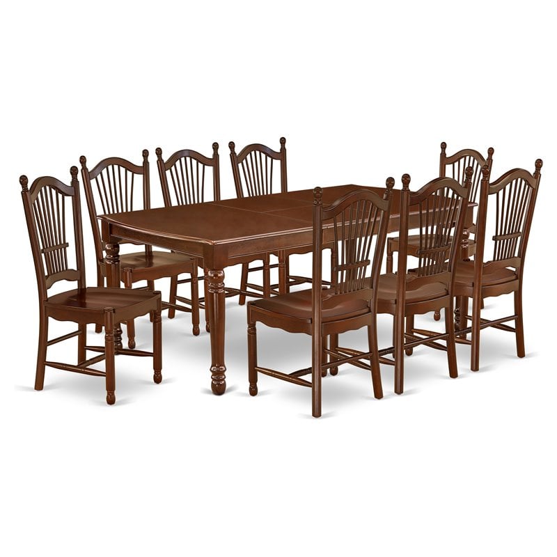 East West Furniture Dover 9-piece Wood Dining Table and Chairs in Mahogany