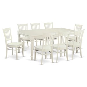 east west furniture dover 9-piece wood dining room set in linen white