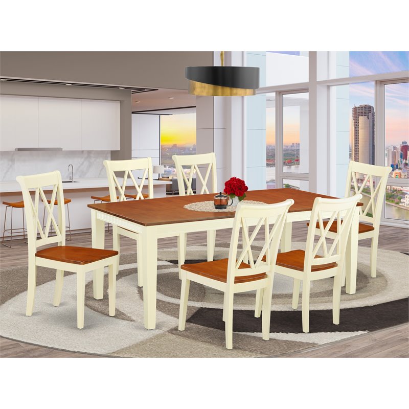 East West Furniture Quincy 7-piece Wood Dining Set with X-Back Chairs in Cherry
