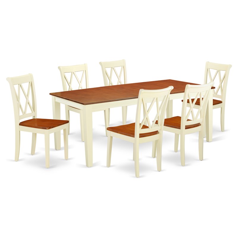 East West Furniture Quincy 7-piece Wood Dining Set with X-Back Chairs in Cherry