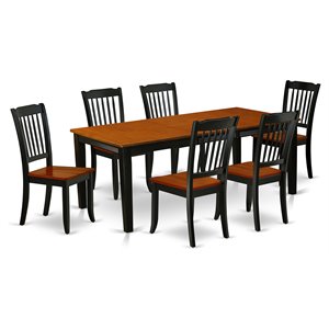 east west furniture quincy 7-piece wood dining table and chairs in black/cherry