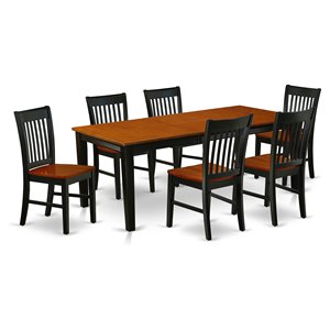 east west furniture quincy 7-piece wood dining room set in black/cherry