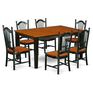 east west furniture quincy 7-piece wood dining set in black/cherry