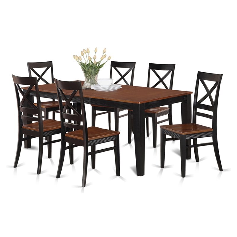 East West Furniture Quincy 7-piece Wood Kitchen Table and Chairs in Black/Cherry
