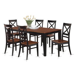 east west furniture quincy 7-piece wood kitchen table and chairs in black/cherry
