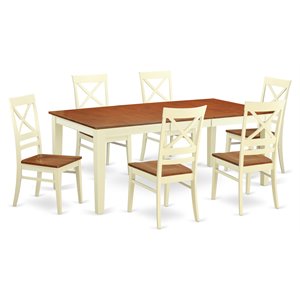 east west furniture quincy 7-piece wood dining room set in buttermilk/cherry