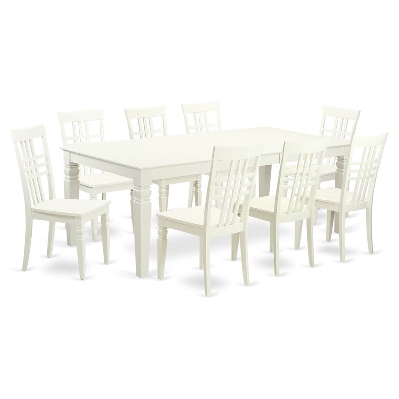 East West Furniture Logan 9-piece Wood Dining Table and Chairs in Linen White
