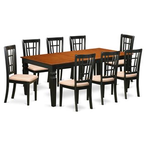 east west furniture logan 9-piece dining set with fabric seat in black/cherry