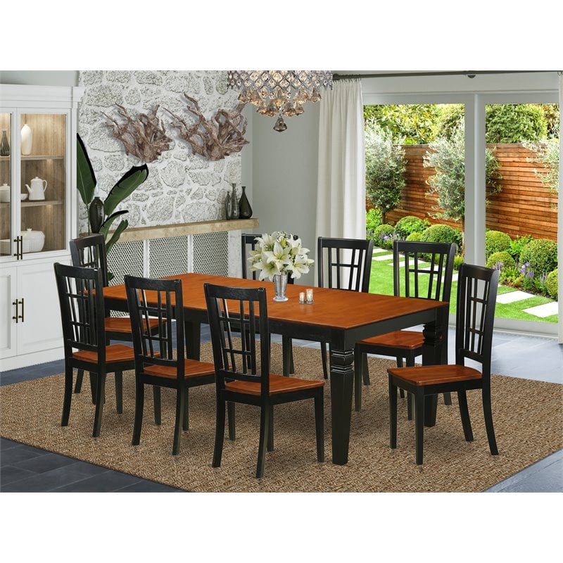 East West Furniture Logan 9-piece Wood Dinette Set in Black/Cherry