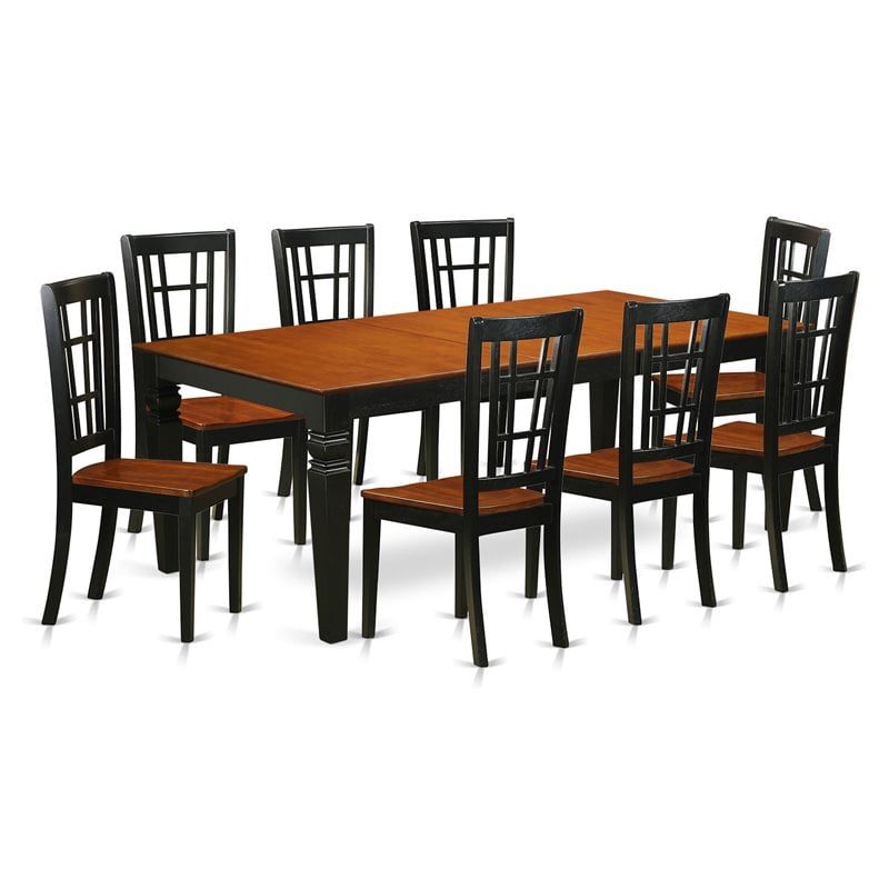 East West Furniture Logan 9-piece Wood Dinette Set in Black/Cherry