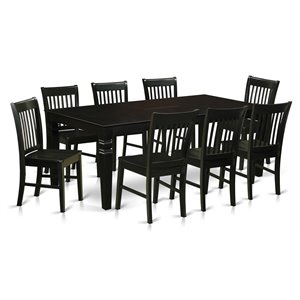 east west furniture logan 9-piece wood table and dining chairs in black