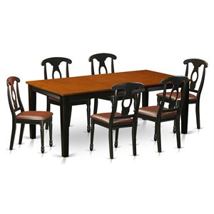 east west furniture quincy 7-piece dining set with leather seat in black/cherry