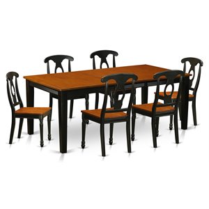 east west furniture quincy 7-piece wood dining room table set in black/cherry