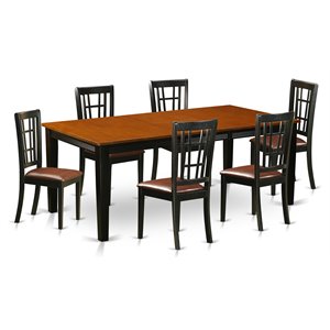 east west furniture quincy 7-piece dining set with leather chairs in black