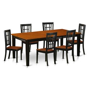 east west furniture quincy 7-piece wood dining table set in black/cherry