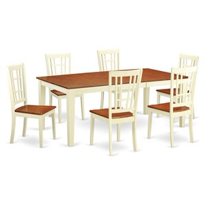 east west furniture quincy 7-piece wood table and dining chair set in cherry