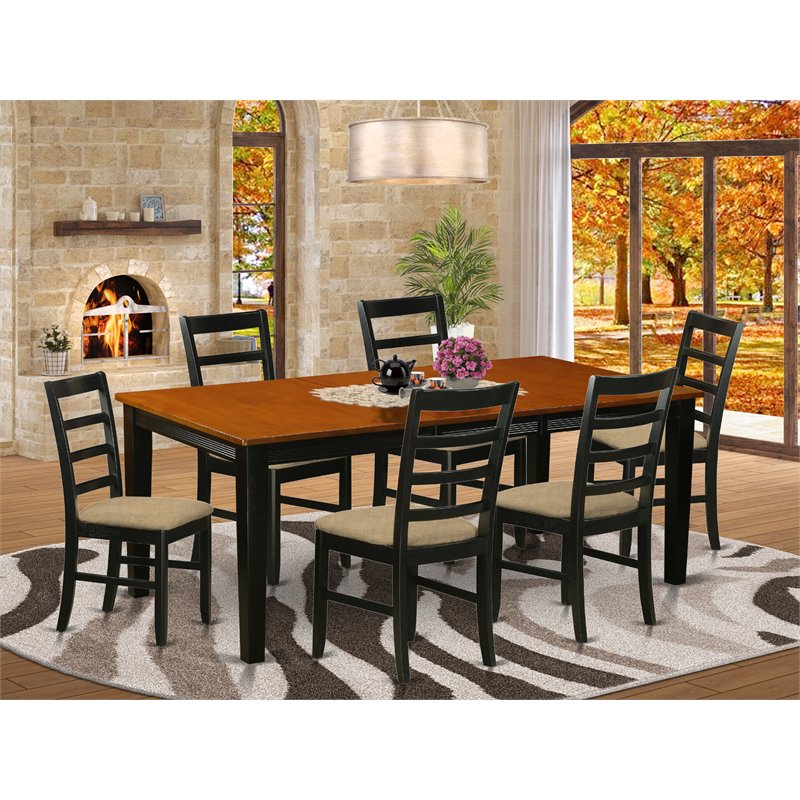 East West Furniture Quincy 7-piece Dining Set with Fabric Seat in Black/Cherry