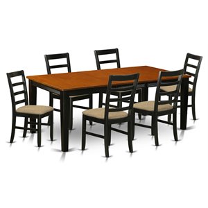 east west furniture quincy 7-piece dining set with fabric seat in black/cherry