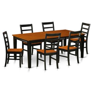 east west furniture quincy 7-piece dining set with wood seat in black/cherry