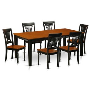 east west furniture quincy 7-piece dining set with wood chairs in black/cherry