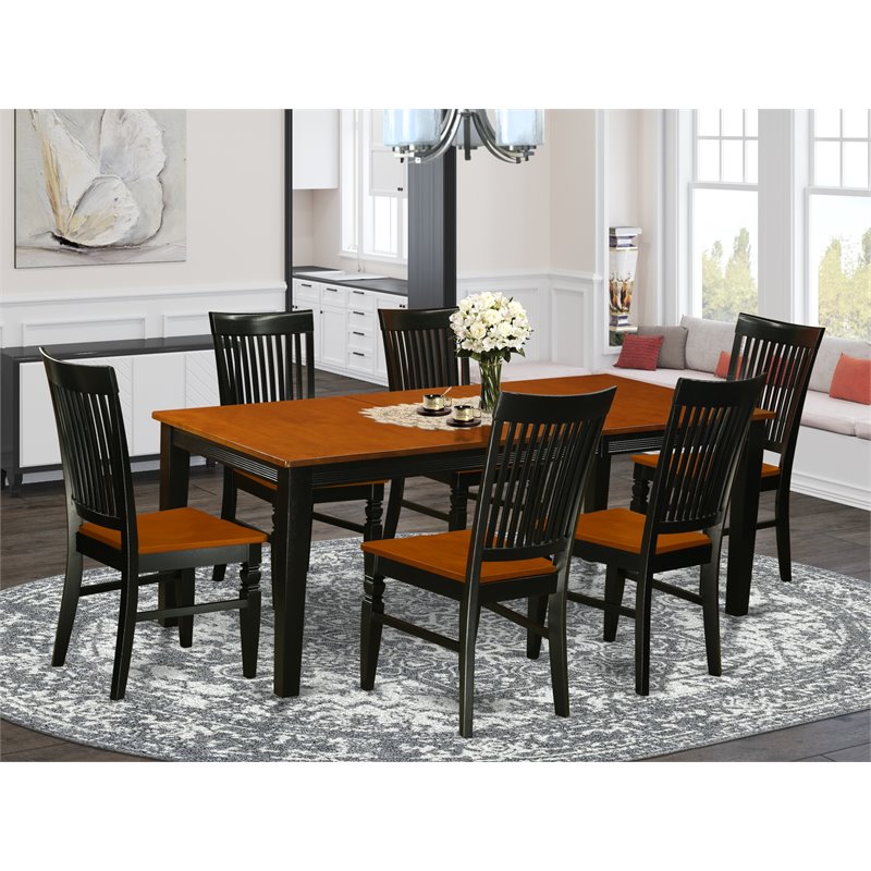East West Furniture Quincy 7-piece Wood Kitchen Table Set in Black/Cherry