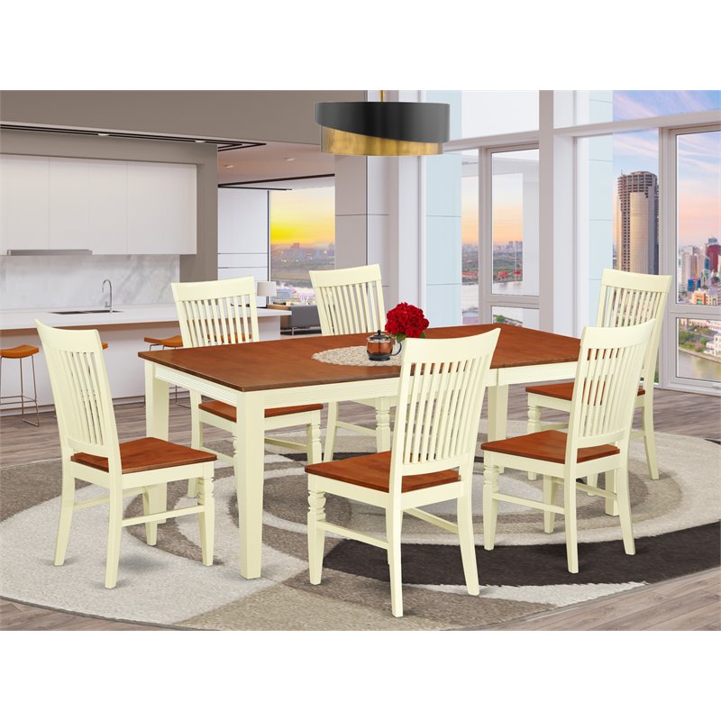 East West Furniture Quincy 7-piece Wood Dining Set in Buttermilk/Cherry