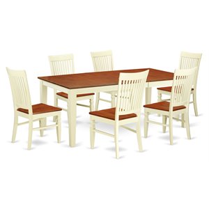 east west furniture quincy 7-piece wood dining set in buttermilk/cherry