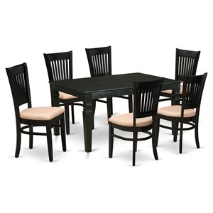 East West Furniture Weston 7-piece Wood Dining Set with Fabric Seat in Black