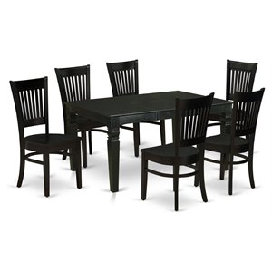 East West Furniture Weston 7-piece Wood Kitchen Table and Chairs in Black