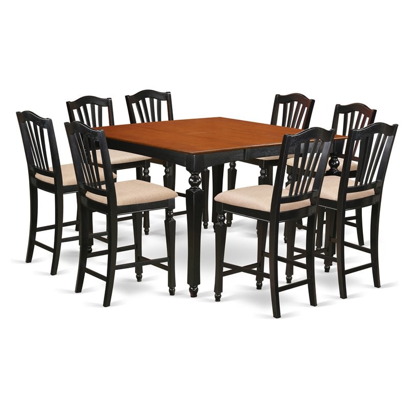 East West Furniture Chelsea 9-piece Wood Dining Set in Black/Cherry