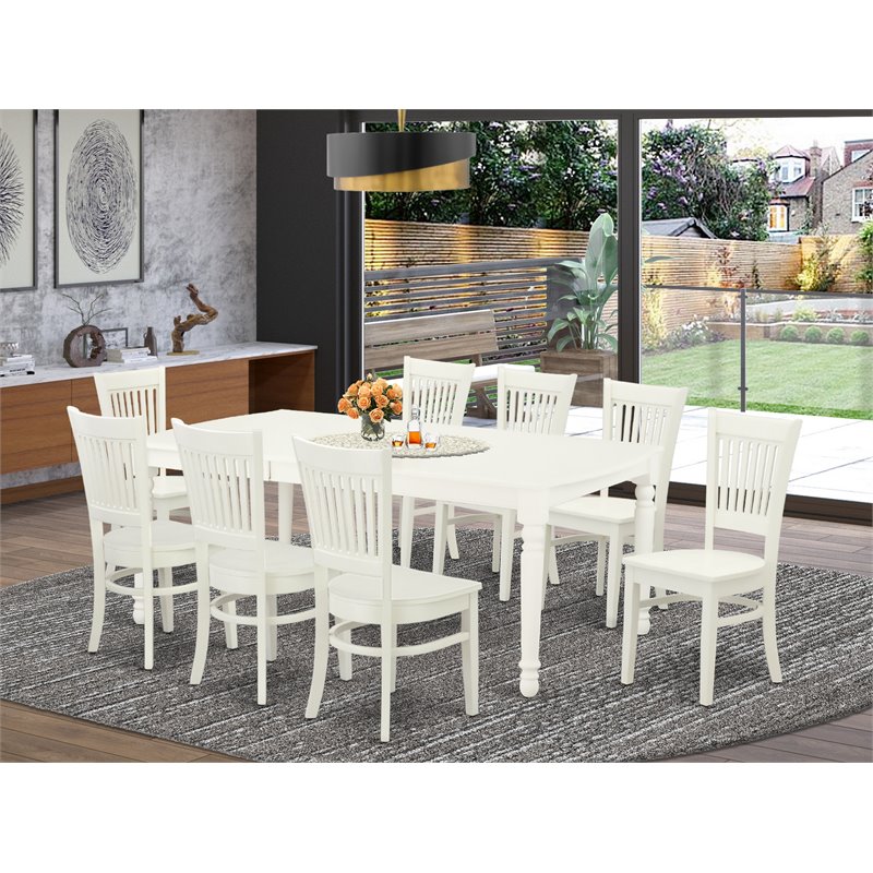East West Furniture Dover 9-piece Wood Kitchen Set in Linen White
