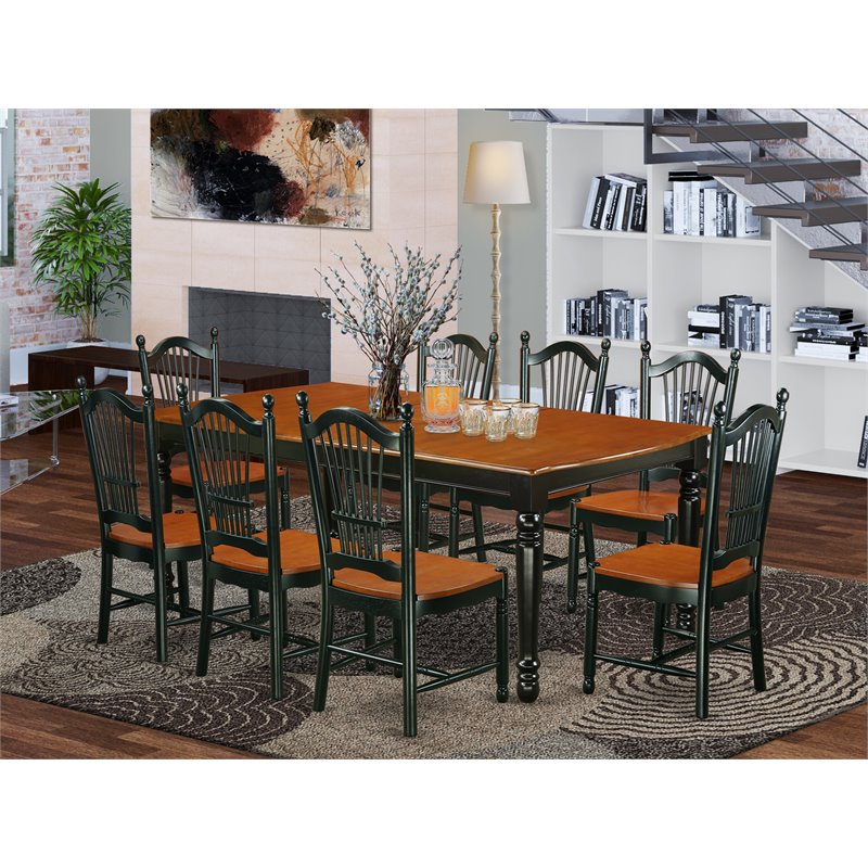 East West Furniture Dover 9-piece Wood Dining Set in Black/Cherry