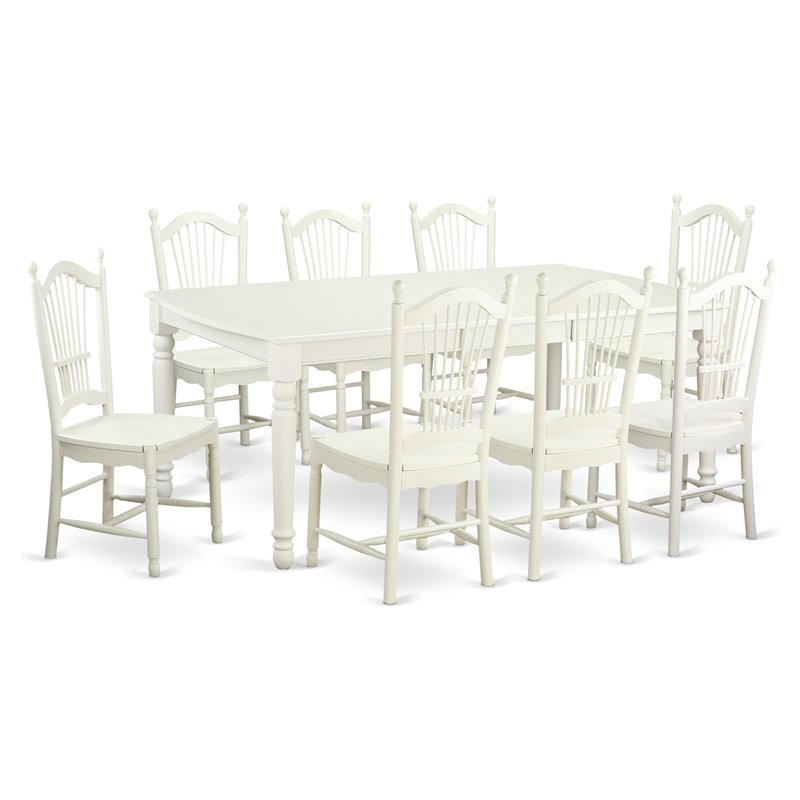 East West Furniture Dover 9-piece Wood Kitchen Table Set in Linen White