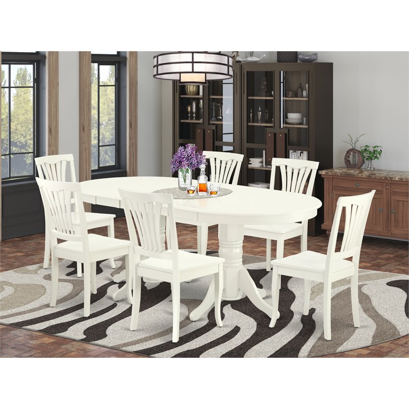 East West Furniture Vancouver 7-piece Dining Set with Wood Seat in White