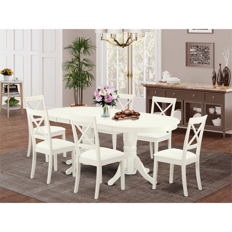 East West Furniture Vancouver 7-piece Dining Set with Leather Chairs in White