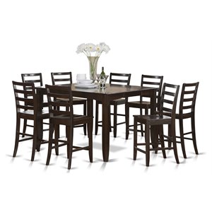 east west furniture fairwind 9-piece wood dining table set in cappuccino