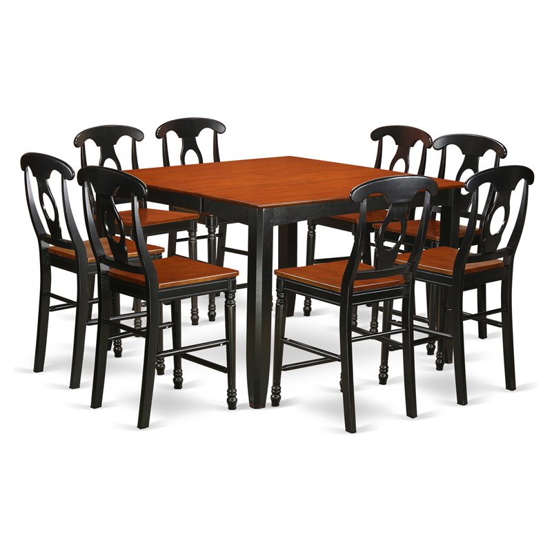 East West Furniture Fairwind 9-piece Wood Dining Table Set in Black & Cherry