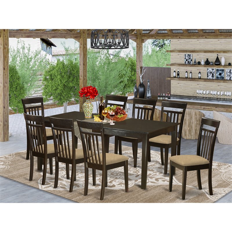 East West Furniture Henley 9-piece Wood Dining Table Set in Cappuccino