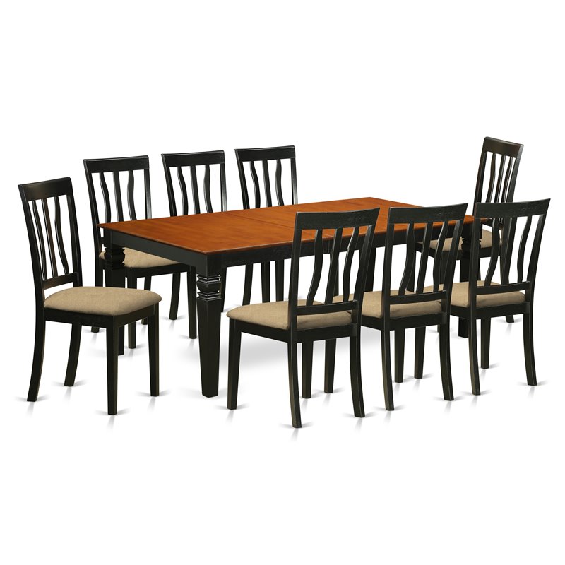 East West Furniture Logan 9-piece Dining Set with Linen Seat in Black/Cherry