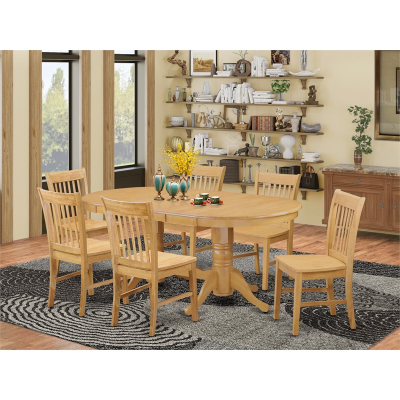 East West Furniture Vancouver 7-piece Wood Table and Dining Chair Set in Oak