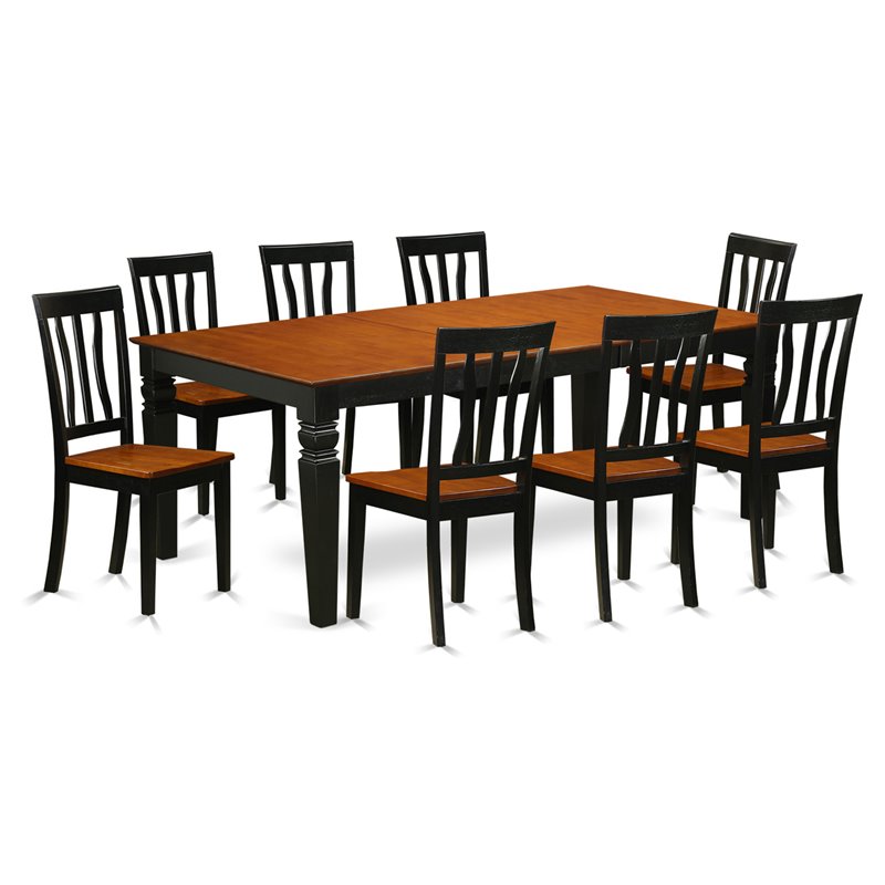 East West Furniture Logan 9-piece Dining Set with Wood Seat in Black/Cherry